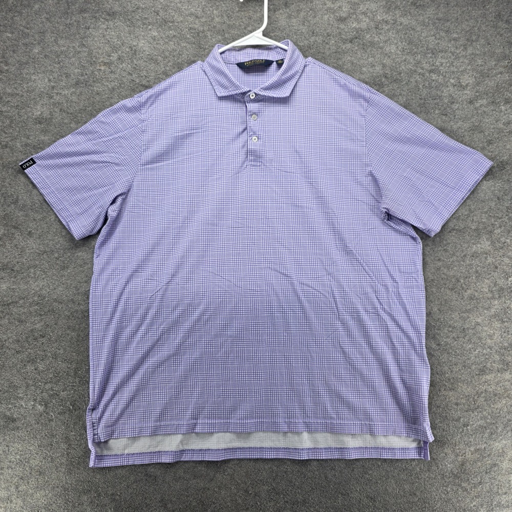 Polo Golf Ralph Lauren Polo Shirt Mens 2XL Purple Gingham Golf 100% Cotton